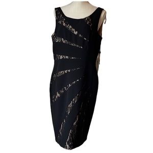 ADRIANNA PAPELL Black Crepe Lace Side Burst Dress - Size 14